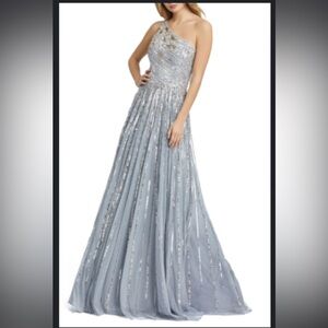 MAC DUGGAL EMBELLISHED ONE SHOULDER A-LINE GOWN
